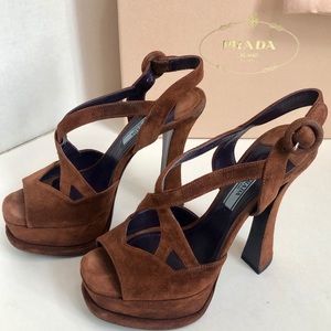 Authentic Prada Suede High Heel Sandals.